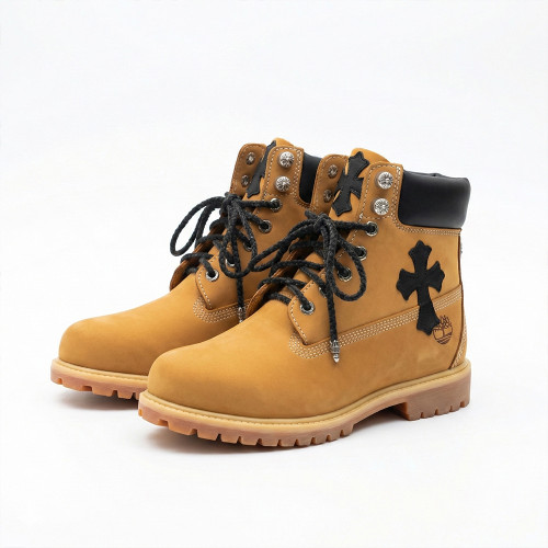 NIGO Chrome Hearts x Timberland collaboration Men's And Women's Handmade Leather cross pattern Ankle boots Shoes #nigo82545A