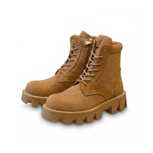 NIGO Louis Vuitton LV Checker Men's Suede calfskin leather Sheepskin lining Marque L. Vuiton Deposee logo Flat boots Shoes #Nigo82549A