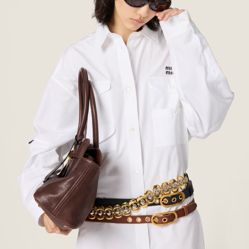 NIGO MiuMiu Women's Size 26 Early Spring Workwear-Style White Shirt with Logo Embroidery Fashionable Trendy Shirt Dress #Nigo194494
