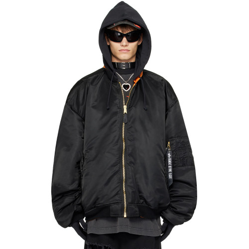 NIGO Vetements Men's Fall/Winter Opium YVL Style VTM Silhouette Reversible Hooded Bomber Cotton Jacket Fashion Retro Orange Lining Zipper Jacket Travis Lookalike #Nigo82576A