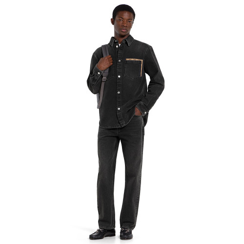 NIGO Gucci Men's Spring/Summer Black Washed Vintage Color-Block Collared Single-Breasted Long-Sleeve Shirt #Nigo82573A