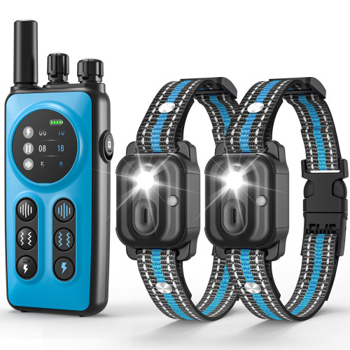 Dual Dog Training Collar 1000M Range One-Click No Shock Lock TFT Screen Collar with Rechargeable Boost Shock Auto Sleep 5 Modes