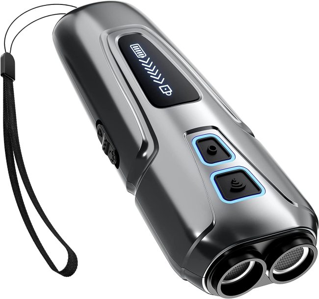 Dual Transducer Handheld Ultrasonic Dog Repeller, 10-15M Range ,LED Flash Strobe Light,Rechargeable 800mAh Dog Bark Deterrent
