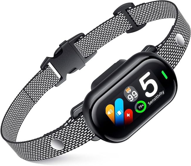 Anti Bark Collar 4 Training Modes IPX7 Waterproof Dog Shock Collar with TFT Color Screen Metal Mesh Strap Bark Counter