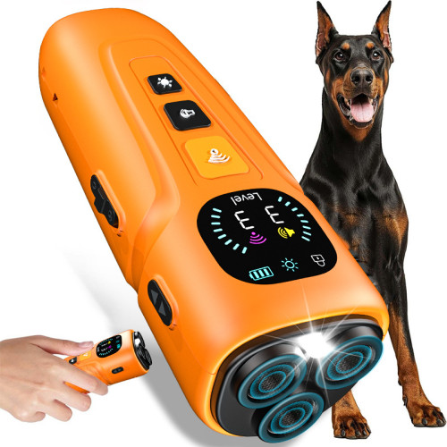 Triple Transducer Ultrasonic Dog Repeller 10-15M Range LED HD Screen 3 Modes Handheld Dog Bark Deterrent Rechargeable 1000mAh