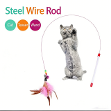 Steel Wire Feather Cat Teaser Wand Interactive Elastic Long Stick Self-Playing Bite Resistant Pet Cat Toy