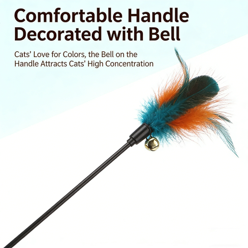 Extra Long 65cm Soft Rod Cat Teaser Wand Colorful Feather Bell Interactive Cat Toy for Kitten Cats