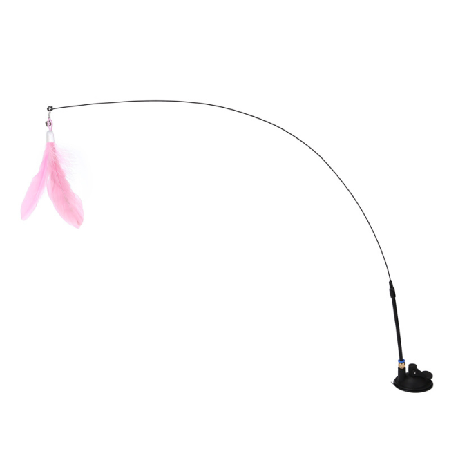 Strong Suction Cup Cat Teaser Wand Long Stick Interactive Cat Toy Self-Playing Bite Resistant Replaceable Head Pet Supplies