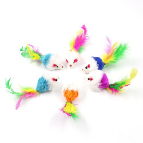 Colorful Feather Plush Mouse Cat Toy Interactive Simulation Mouse Kitten Teaser Toy Bite Resistant Pet Cat Supplies