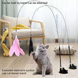 Strong Suction Cup Cat Teaser Wand Long Stick Interactive Cat Toy Self-Playing Bite Resistant Replaceable Head Pet Supplies