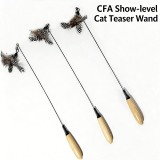 CFA Show Grade Wooden Handle Cat Teaser Wand Feather Bell Detachable Replaceable Head Durable Bite Resistant Pet Cat Toy