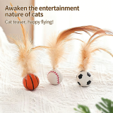 New Rubber Elastic Feather Ball Cat Toy Self-Playing Boredom Relief Throw Interactive Cat Teaser Wand Pet Supplies