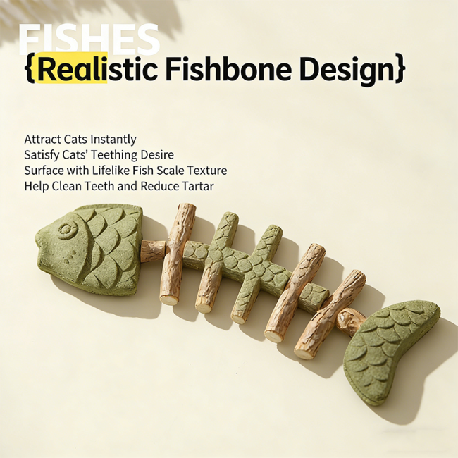 Cat Toy Fish Bone Silver Vine Stick Teeth Cleaning Chew Toy Simulation Fish Self-Playing Teaser Toy Creative Grilled Cat Stick