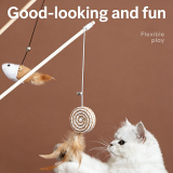 Retractable Cat Teaser Wand Interactive Feather Cat Toy Mouse Self-Playing Boredom Relief Kitten Toy Pet Supplies