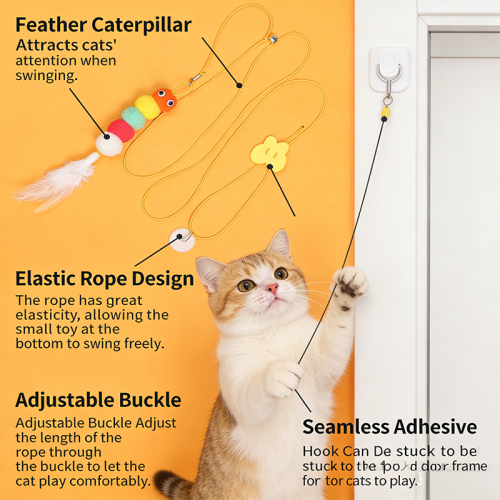 New Hanging Door Cat Teaser Wand Toy Retractable Felt Catnip Toy Interactive Hanging Cat Toy for Cats Kittens