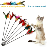 Extra Long 65cm Soft Rod Cat Teaser Wand Colorful Feather Bell Interactive Cat Toy for Kitten Cats