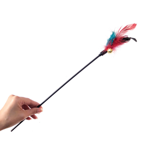 Extra Long 65cm Soft Rod Cat Teaser Wand Colorful Feather Bell Interactive Cat Toy for Kitten Cats