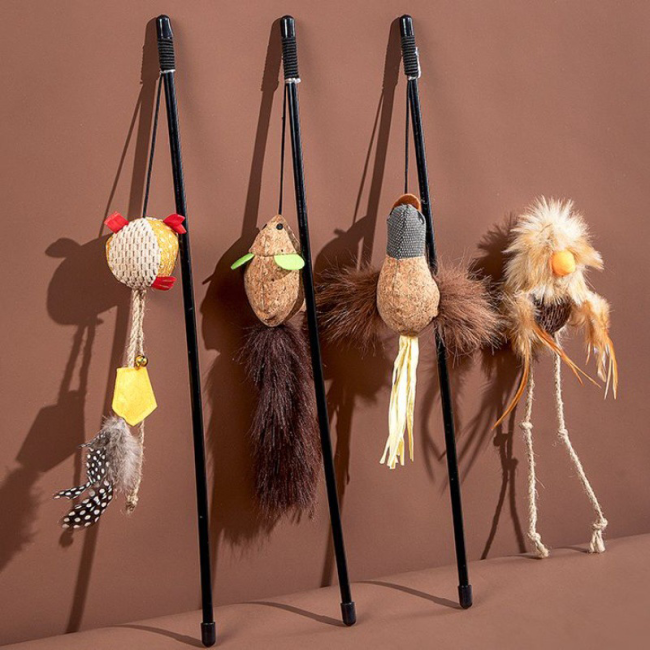 Retractable Cat Teaser Wand Interactive Feather Cat Toy Mouse Self-Playing Boredom Relief Kitten Toy Pet Supplies