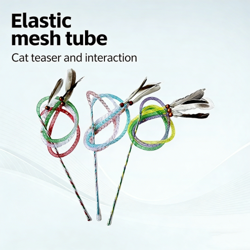 New Elastic Cat Teaser Wand Nylon Tube Feather Interactive Toy Self-Playing Boredom Relief Pet Cat Toy