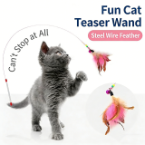 Steel Wire Cat Teaser Wand Colorful Feather with Bell Interactive Pet Cat Training Stick Toy