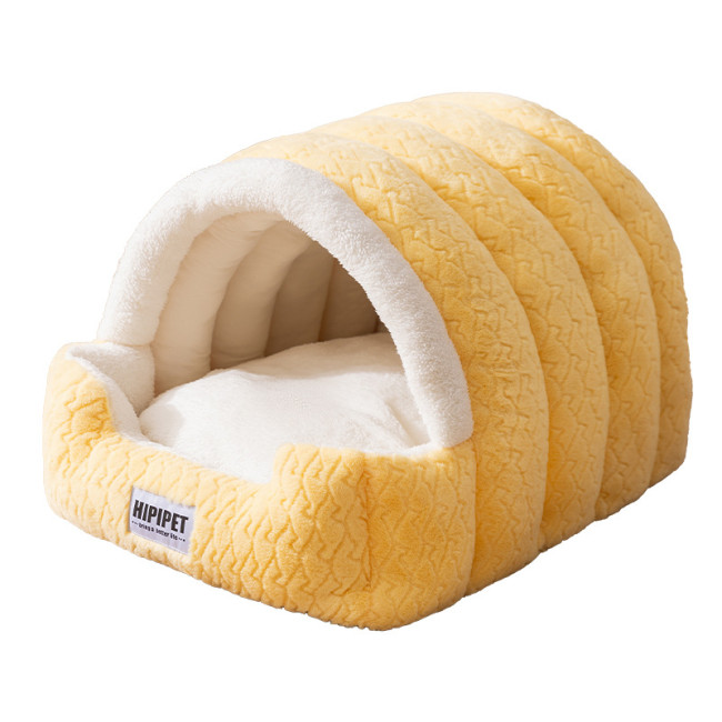 New Arched Semi-Enclosed Pet Bed Jacquard Design Warm Dog Cat Bed Soft Pet Nest Mat for Dogs Cats