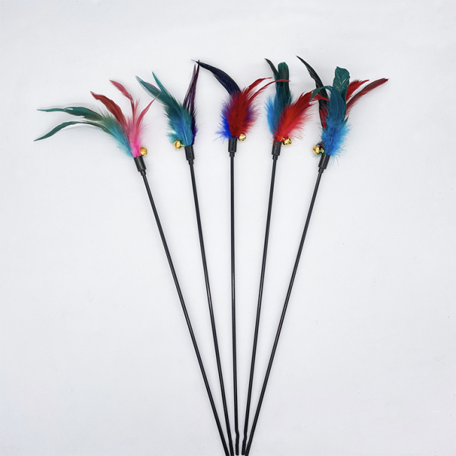65cm 50cm Cat Teaser Wand with Bell Feather Interactive Pet Cat Teaser Toy Kitten Supplies