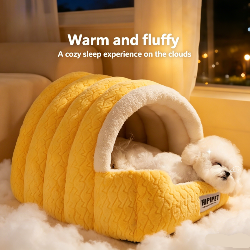 New Arched Semi-Enclosed Pet Bed Jacquard Design Warm Dog Cat Bed Soft Pet Nest Mat for Dogs Cats