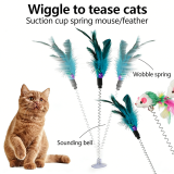 Colorful Suction Cup Cat Toy Mouse Spring Feather Teaser Wand Interactive Pet Cat Supplies
