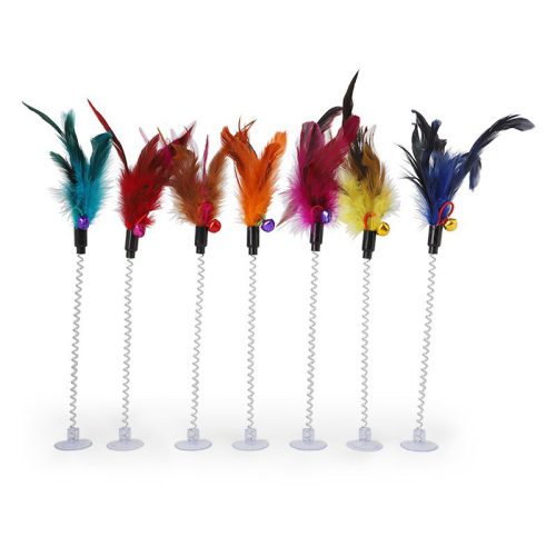 Colorful Suction Cup Cat Toy Mouse Spring Feather Teaser Wand Interactive Pet Cat Supplies