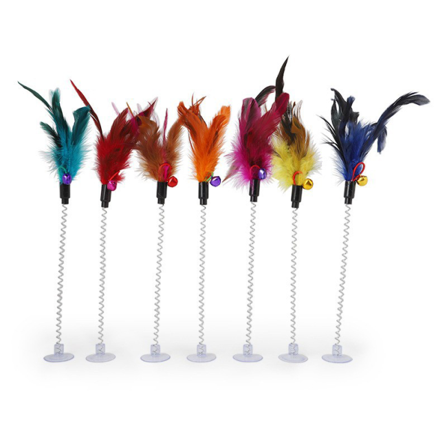 Colorful Suction Cup Cat Toy Mouse Spring Feather Teaser Wand Interactive Pet Cat Supplies
