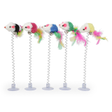 Colorful Suction Cup Cat Toy Mouse Spring Feather Teaser Wand Interactive Pet Cat Supplies