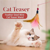 Steel Wire Cat Teaser Wand Colorful Feather with Bell Interactive Pet Cat Training Stick Toy