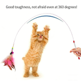 Steel Wire Cat Teaser Wand Colorful Feather with Bell Interactive Pet Cat Training Stick Toy