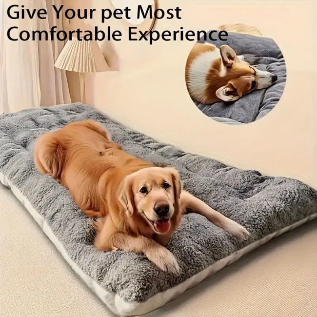 Winter Warm Plush Dog Bed Thickened Soft Pet Mat for Large Dogs Crate Pad Pet Supplies