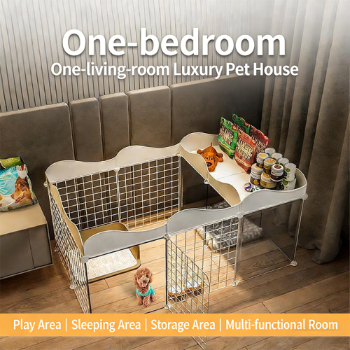 Indoor Pet Dog Playpen House Dog Crate with Toilet Area Small Dog Fence Gate for Teddy
