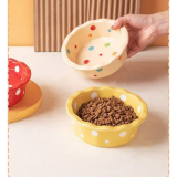 6 Inch Lace Polka Dot Ceramic Pet Bowl, Practical Food Water Bowl for Cats and Dogs
