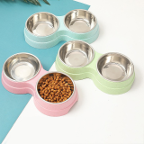 8-shaped Dual Pet Bowl Stainless Steel Integrated Cat Dog Feeder Basin for Kitten Puppy