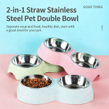 8-shaped Dual Pet Bowl Stainless Steel Integrated Cat Dog Feeder Basin for Kitten Puppy