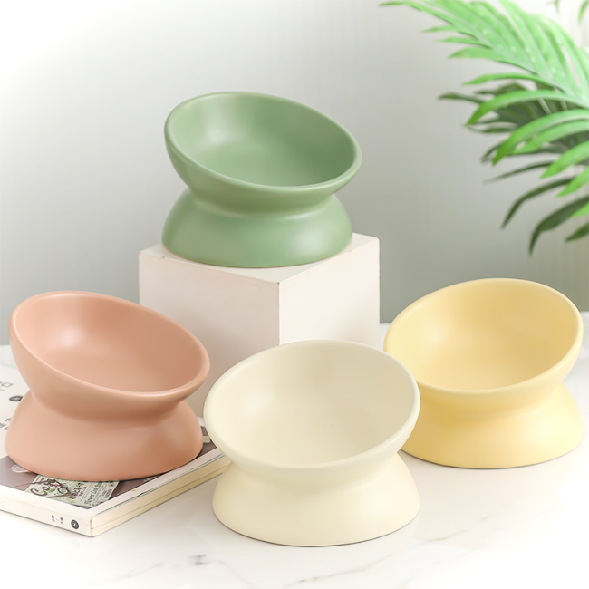 Elevated Ceramic Tilted Cat Bowl Neck Protection Anti-Slip Anti-Tipping Pet Bowl for Cats 