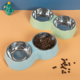 8-shaped Dual Pet Bowl Stainless Steel Integrated Cat Dog Feeder Basin for Kitten Puppy