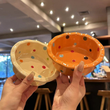 6 Inch Lace Polka Dot Ceramic Pet Bowl, Practical Food Water Bowl for Cats and Dogs