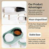 Crescent Double Cat Bowl Anti-Tipping Neck Protection Pet Food Water Bowl for Cats Dogs