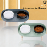 Crescent Double Cat Bowl Anti-Tipping Neck Protection Pet Food Water Bowl for Cats Dogs
