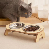 Anti-Slip Double Cat Bowl Anti-Tipping Pet Food Water Bowl for Adult Kitten Small Dogs