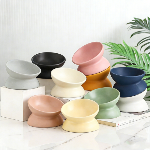 Elevated Ceramic Tilted Cat Bowl Neck Protection Anti-Slip Anti-Tipping Pet Bowl for Cats 