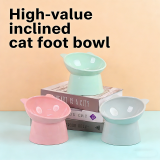 Tilted Elevated Pet Bowl, Cervical Protection Anti-Tipping Cat Food Bowl High Foot Feeding Bowl for Cats Small Dogs