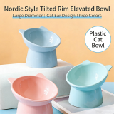Tilted Pet Bowl with Wooden Stand, Neck Protection Anti-tipping Cat Food Water Bowl, Ceramic & Stainless Steel Feeder