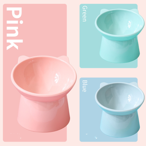 Tilted Pet Bowl with Wooden Stand, Neck Protection Anti-tipping Cat Food Water Bowl, Ceramic & Stainless Steel Feeder