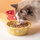 6 Inch Lace Polka Dot Ceramic Pet Bowl, Practical Food Water Bowl for Cats and Dogs