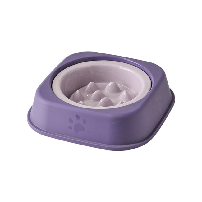 Solid Color Rim Slow Feeder Ceramic Pet Bowl With Stand, Anti-Choke Slow Eating Bowl for Cats Dogs